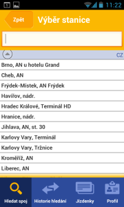 Aplikace Jízdynky od RegioJet - vyhledání autobusové zastávky